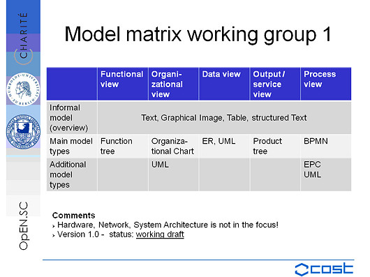 Model matrix (functional / Organizational / Data / Service / Process)